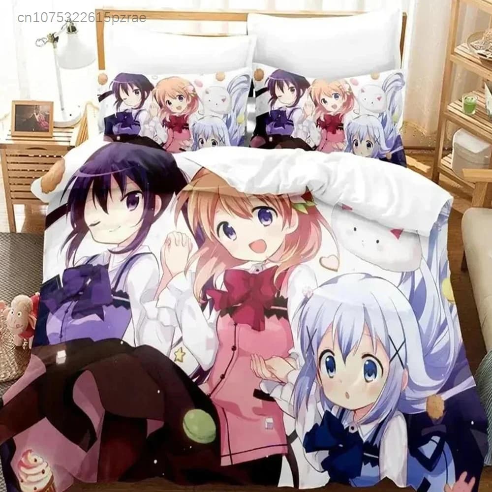 Anime Is The Order A Rabbit Bedding Set Duvet Cover Bed Set Quilt Cover Pillowcase Comforter King Queen Size Boys Adult