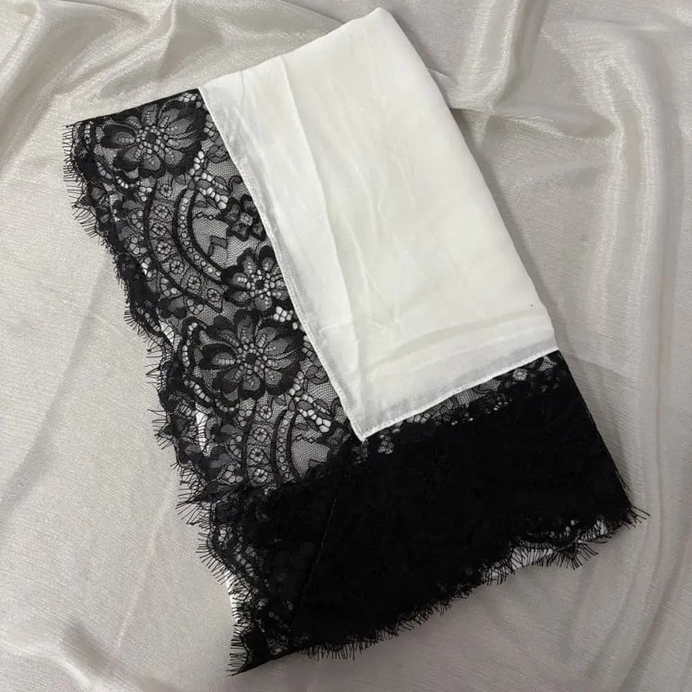 Sciarpa Hijab Lunga in Cotone Sottile con Bordo in Pizzo, Protezione Solare, Tinta Unita, per Ragazze