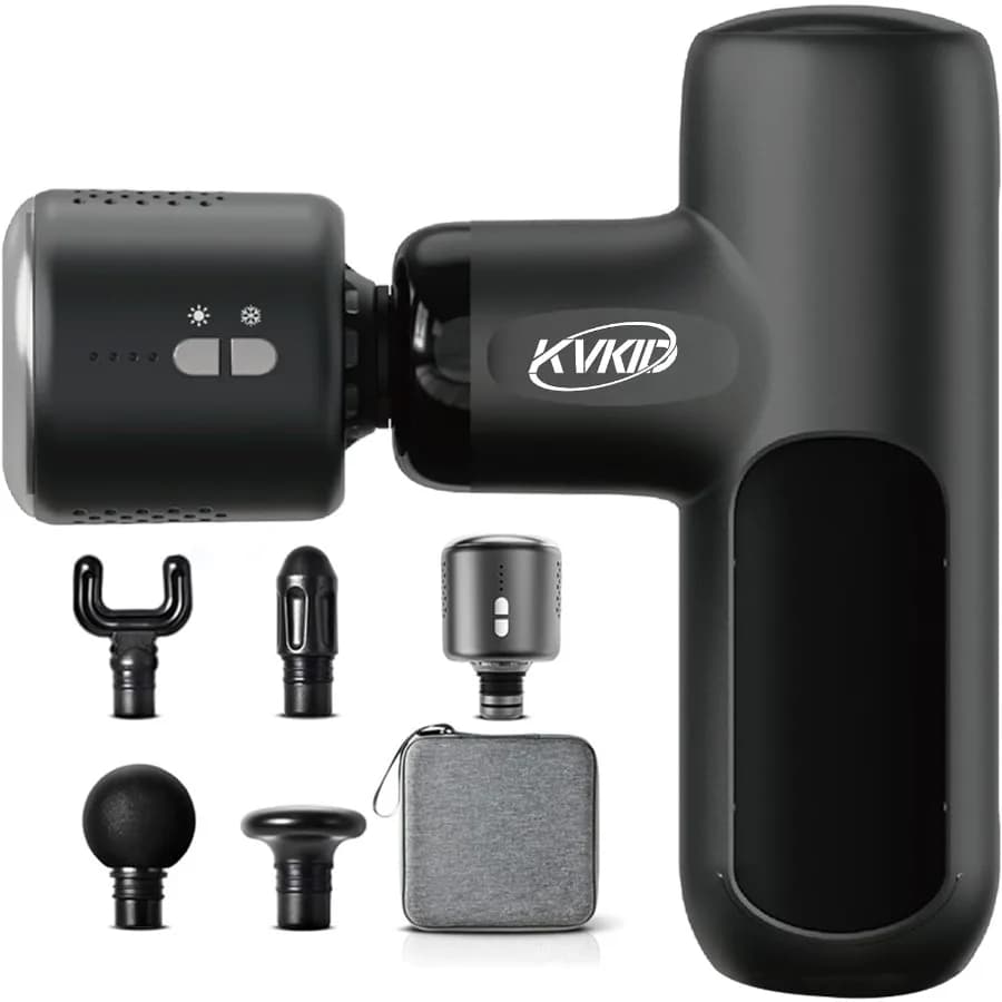 Mini Rechargeable Portable Massage Gun with Heat and Cold Treatment for Deep Textile Massage Includes 4 Pain Accessories