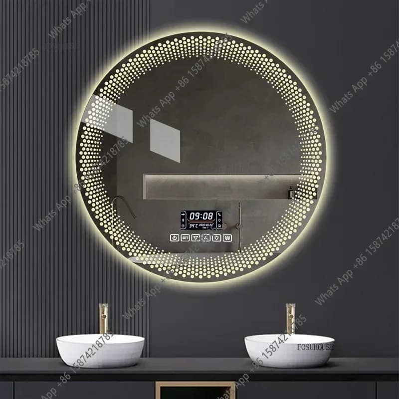 Specchio da Bagno Intelligente Regolabile X Z in 3 Colori, 60/70CM Rotondo, LED, da Parete, Antiappannamento, Decorativo per Hotel e Camera da Letto