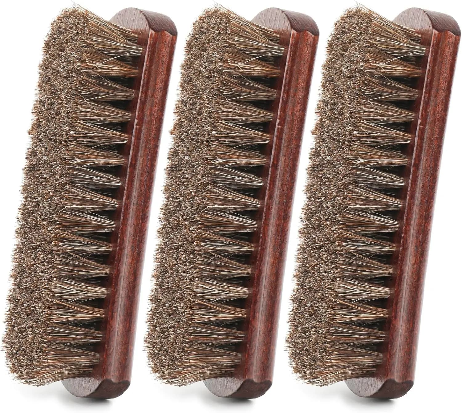 Set di 3 Spazzole per Scarpe in Crine di Cavallo 100% Naturale, 7 Pollici, per Pulizia, Lucidatura e Brillantezza di Scarpe e Stivali, Professionale per Calzolai