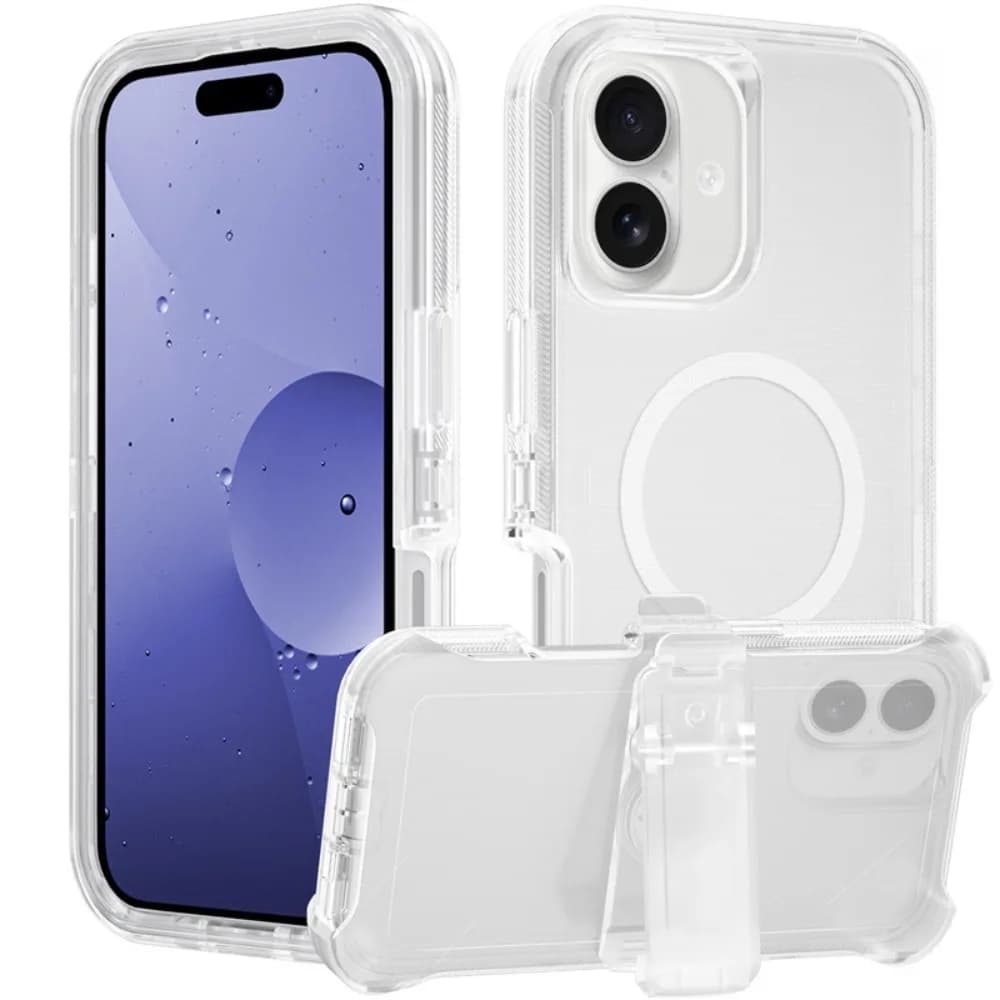 NUOVA Custodia Ibrida a 3 Strati per iPhone 17 Pro Max 17e Air Defender Trasparente Compatibile con MagSafe Antiurto con Clip da Cintura