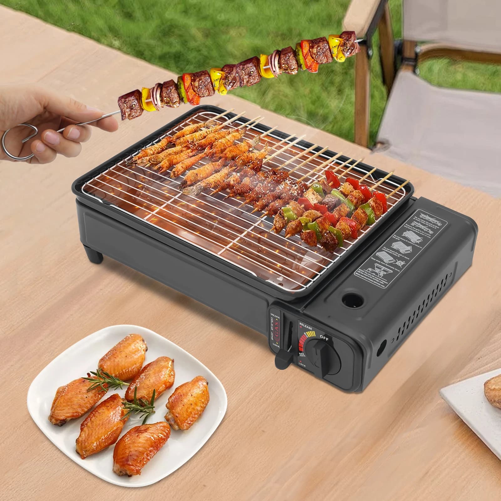 Portable 2,2 kW Butane Grid Stove with Case Gas Burner for GPL and 220 g Butane Container Outdoor Camping Picnic Equipment