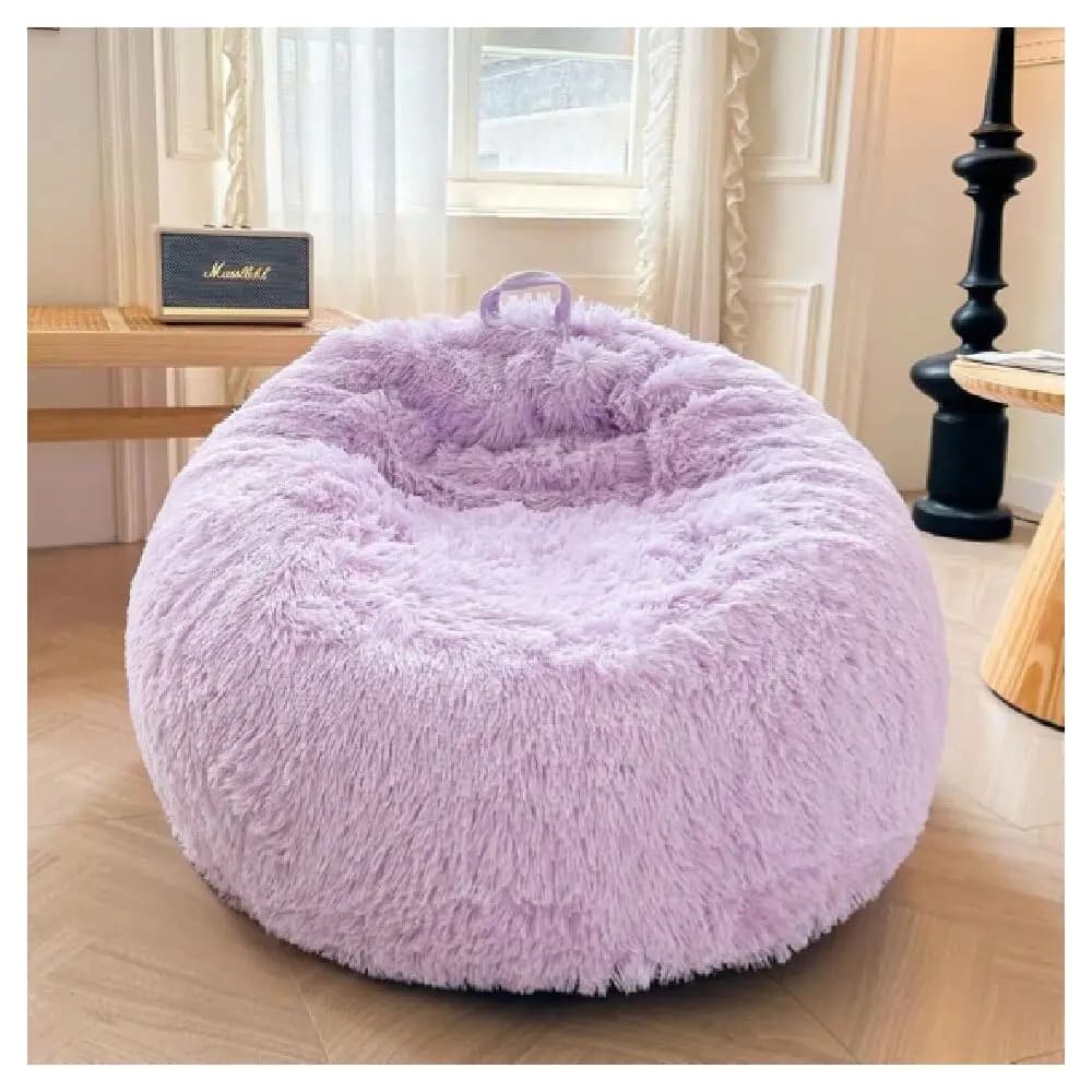 Copertura per pouf in pelliccia sintetica per soggiorno, senza imbottitura, copertura per poltrona a sacco viola, soffice e pelosa, per riporre animali di peluche