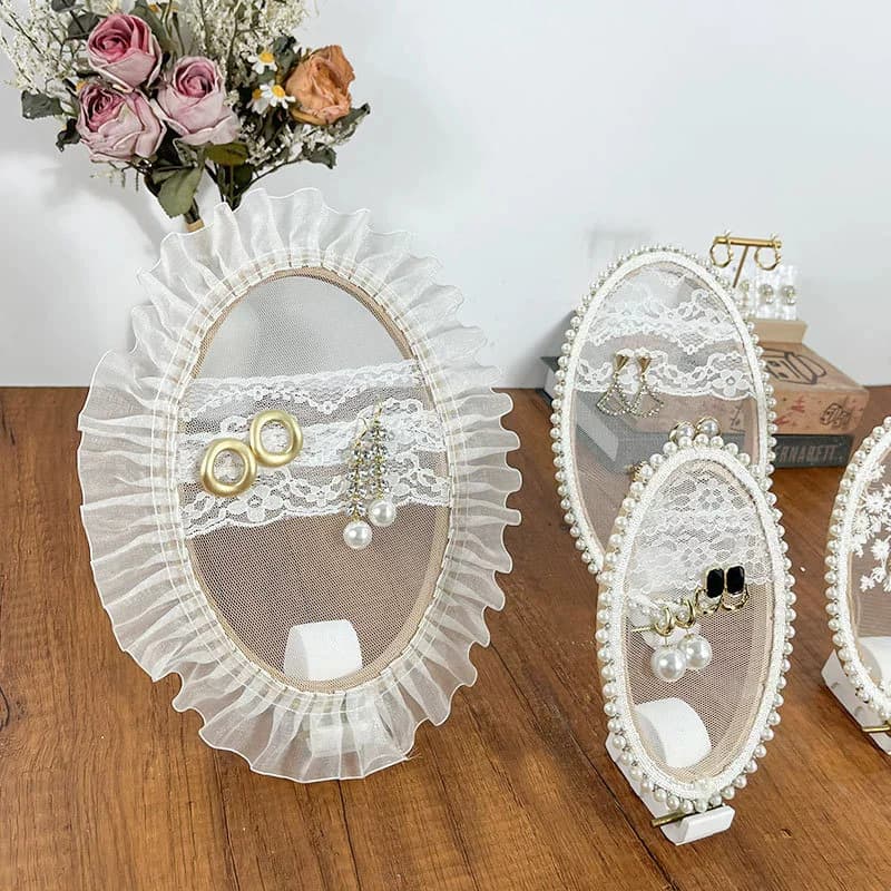 Creative oval Wedding Ring Case Proposal Display Stand Jewelry Holder Lace Ring earring storage rack Exquisite desktop decoratio