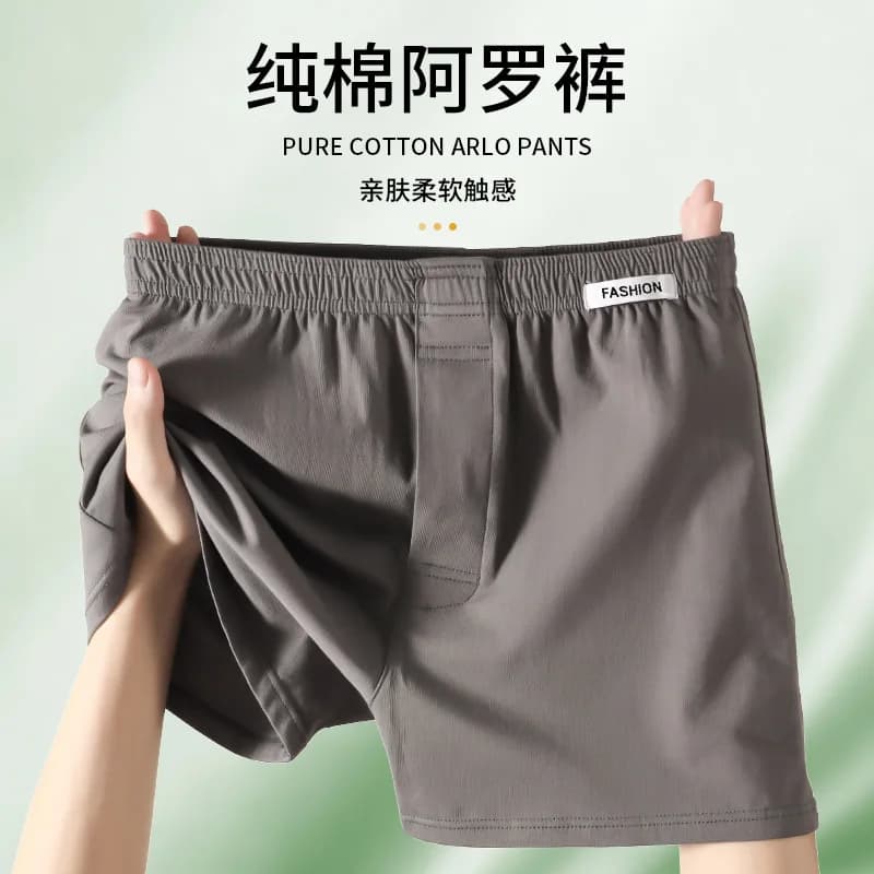 Pantaloncini da uomo in morbido cotone, con apertura frontale con bottoni, comodi e traspiranti, a vita media, tinta unita, per l'estate, ideali per il riposo, stile boxer.