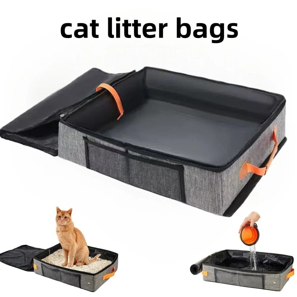Upgraded Foldable Travel Cat Litter Box Portable Cat Litter Carrier Bag with Carry Handle Collapsible Kitten Toilet for Outdoor