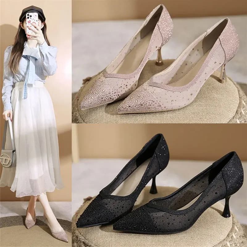 Sandali con tacco alto slip-on - Tacchi a spillo trasparenti con punta a punta, sandali da donna eleganti e mozzafiato in stile francese