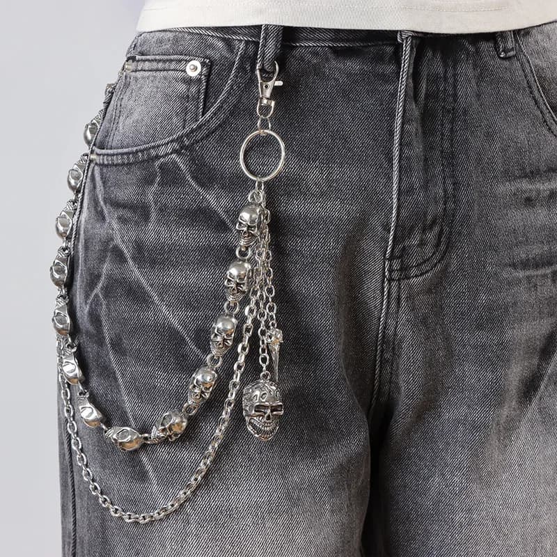 Multi‑Layer Skull Bead Pants Chain Gothic Punk Metal Waist Chain Unisex Jeans Keyring Rock Street Hanging Fashion Accessory