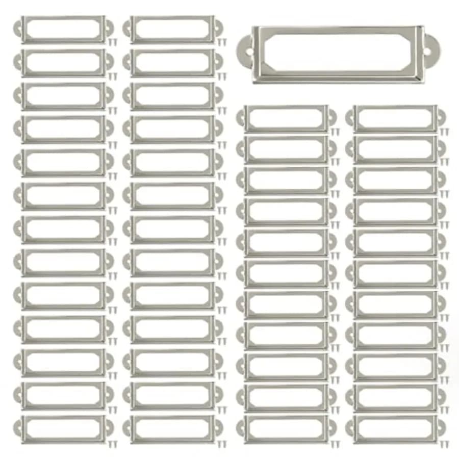 50 Pcs Label Holders Library File Drawer Tags Label Holder Metal Frame Name Card Frame for Drawer Cabinet