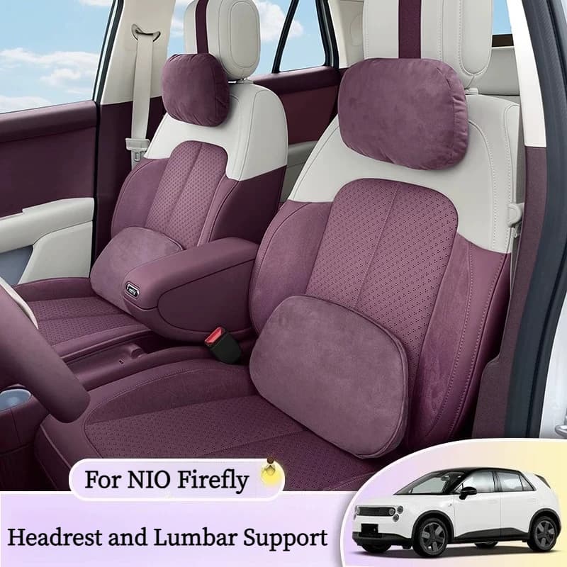 For NIO Firefly Car Headrest and Lumbar Support Set Suede Microfiber Neck Pillow Cushion Waist Support