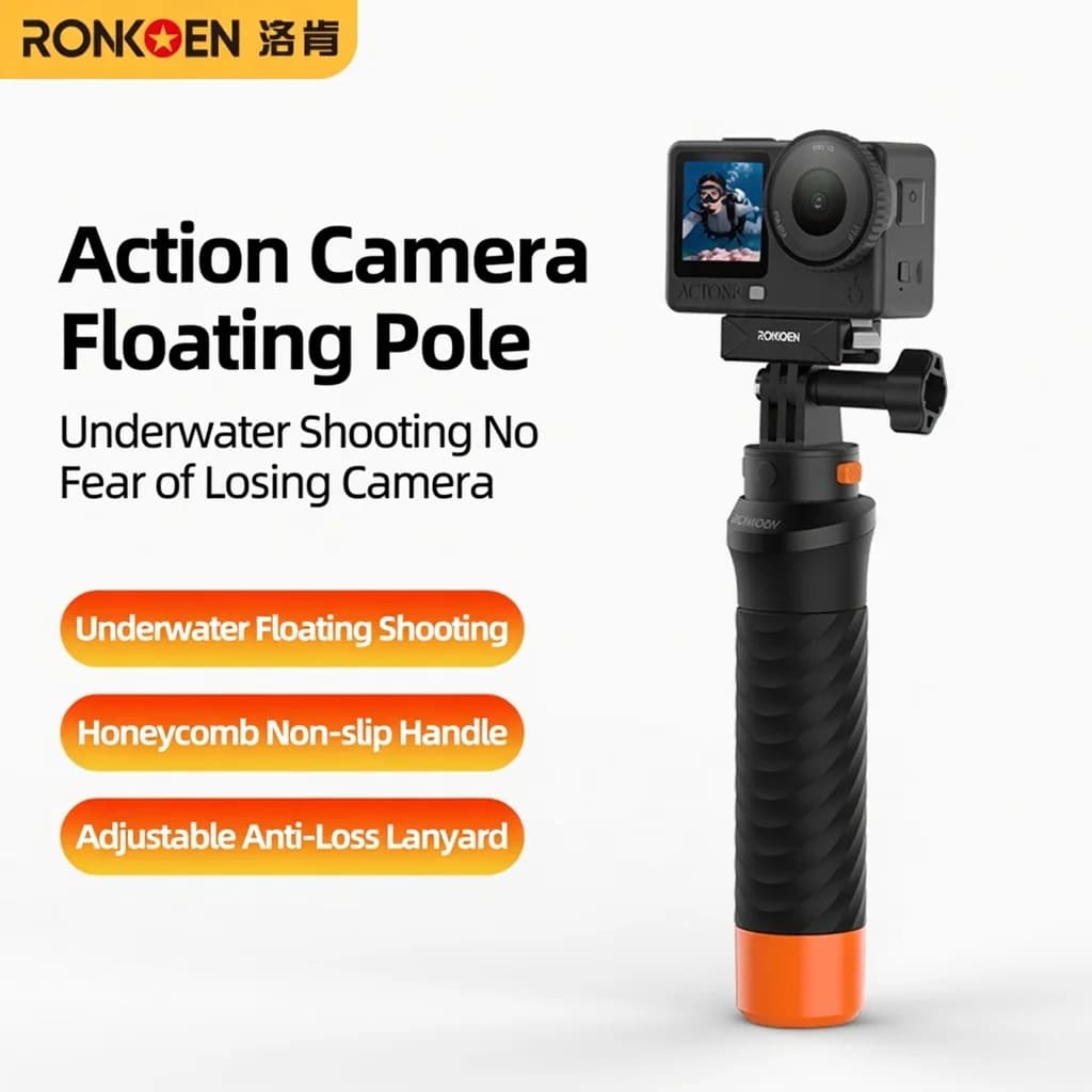 Ronkoen TZ-23 Buoyancy Bar Selfie Stick Impermeabile con Cinghia da Polso Wireless per Gopro Insta360 DJI OSMO Action