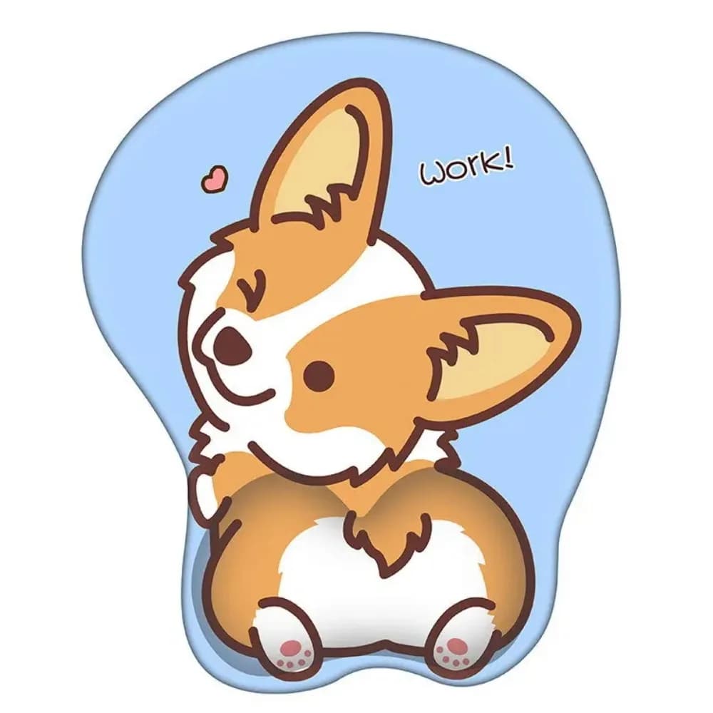 Comodo tappetino per mouse con simpatico Corgi, antiscivolo, con supporto per polso in silicone a forma di animale, design ergonomico, per uomo e donna