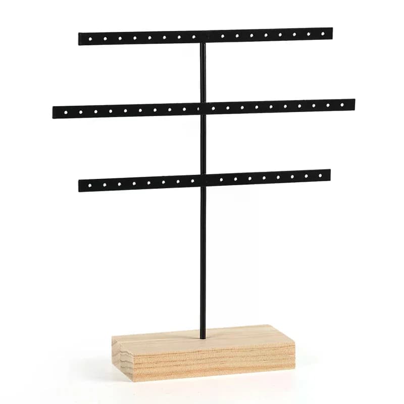 Espositore per Orecchini a 52 Fori in Ferro, Porta Gioielli per Collane, Bracciali, Cavigliere e Orecchini a Perno con Base in Legno