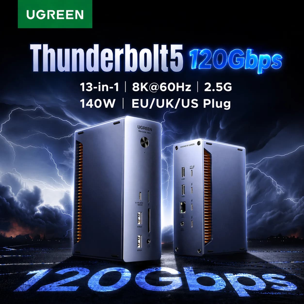 UGREEN Docking Station Thunderbolt 5 8K60Hz 120Gbps 2.5GbE RJ45 SD&TF 3.5mm per MacBook Laptop Dell XPS Razer Blade 18 HUB USB-C