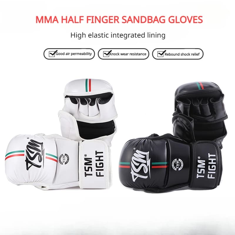 MMA TSM Boxing Gloves in Half finger for Training, Muay Thai, Boxing and Fighting Bag - Reinforced Padding