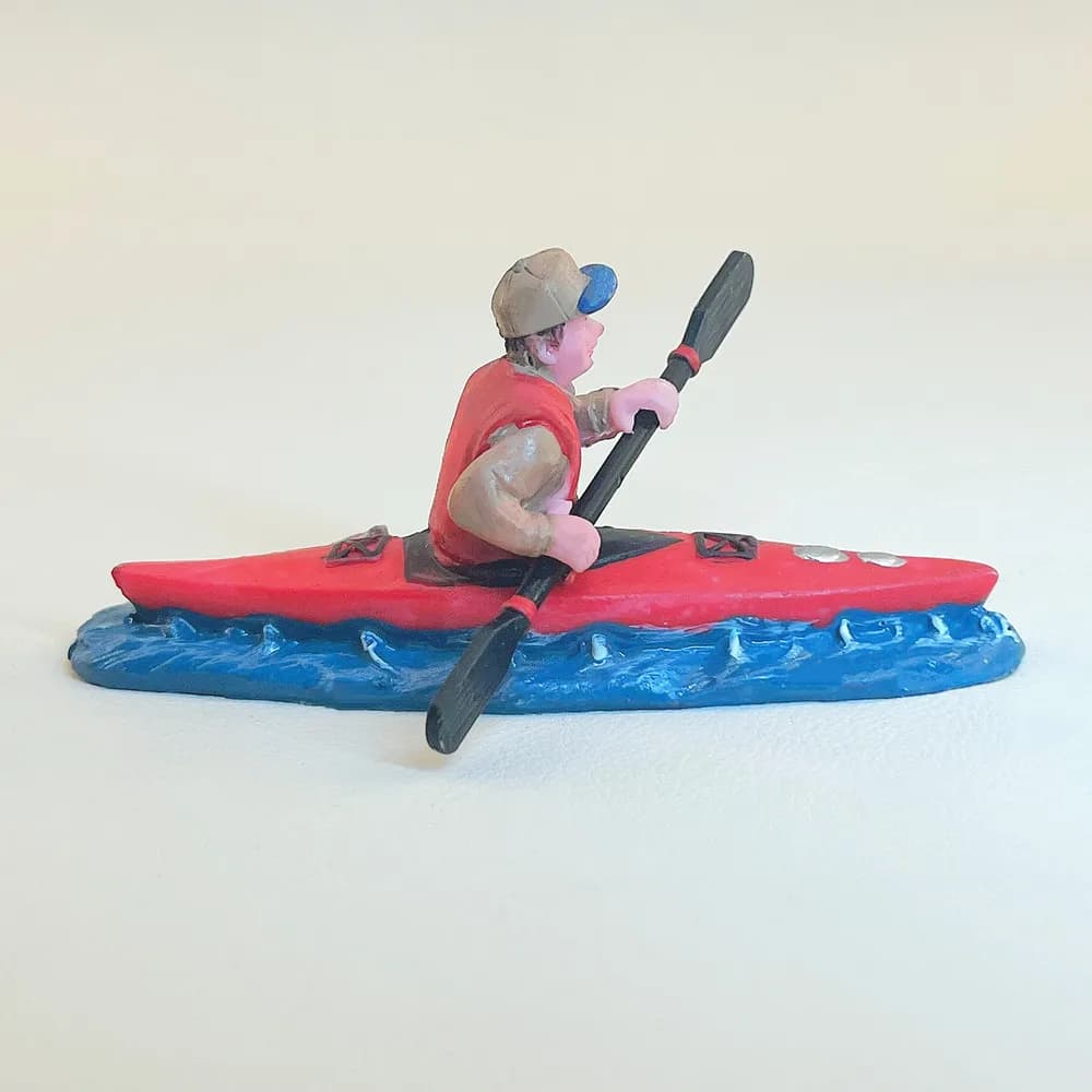 Mini Kayaker Resin Figurine Man Paddling Kayak Statue Fairy Garden Micro Landscape Ornament Water Scene Diorama Decor