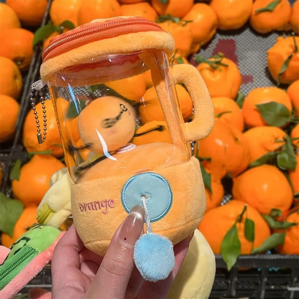 Funny fun plush fruit juicer with rotary coulisse watermelon/orange/banana blender toy creative gifts for children