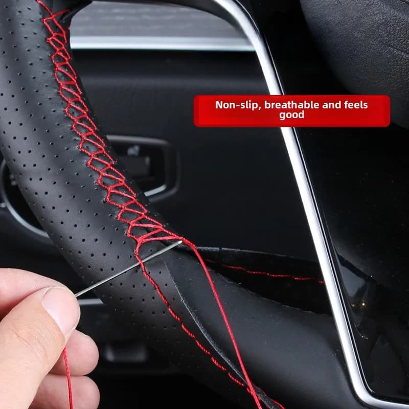 Coprivolante per auto in pelle sintetica con ago e filo intrecciato, set di coperture per auto in 2 colori, texture fai-da-te, accessori auto morbidi