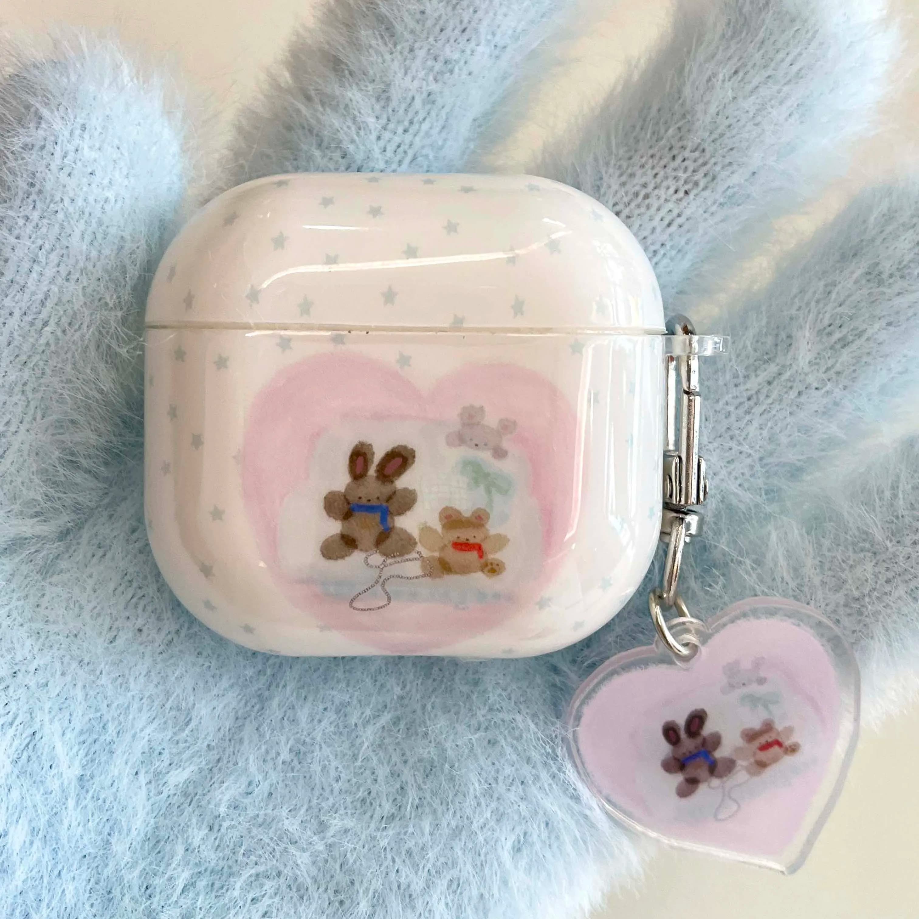Simpatico orso di coniglio imd custodia per auricolari copertura pendente per apple airpods 4 3 pro 2nd 2 1 coniglietto cartone animato capa