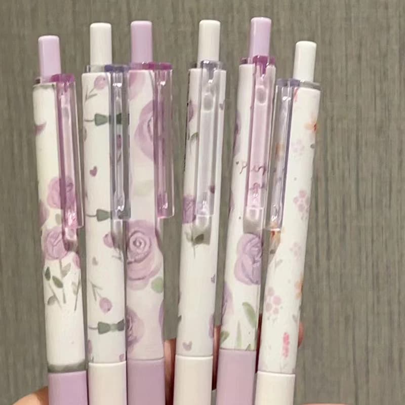 Set di 6 Penne Gel Kawaii a Forma di Rosa, Scrittura Fluida, Asciugatura Rapida, Design Creativo, Cancelleria Estetica per Ufficio