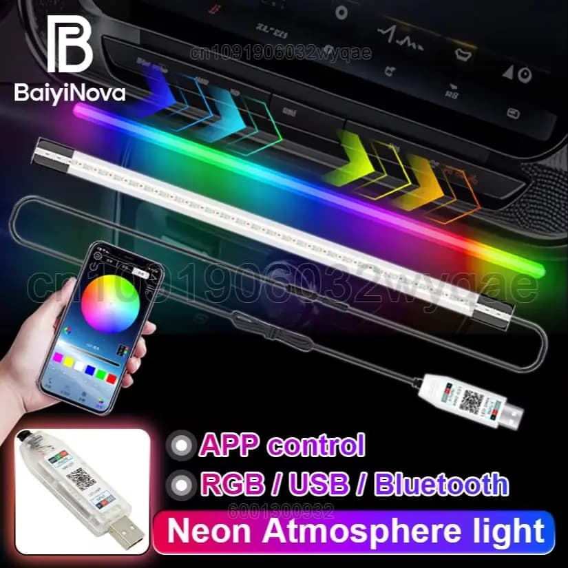 Luce d'atmosfera dinamica RGB per auto, controllo remoto tramite APP, LED RGB a colori fluidi, striscia luminosa decorativa per interni auto.