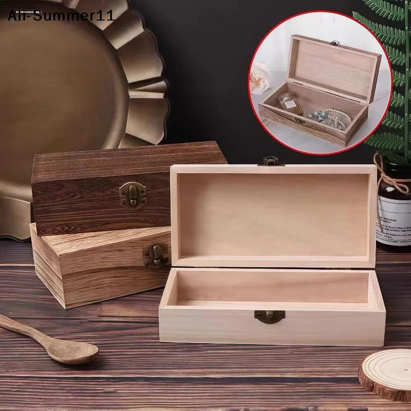 【NpA】Rectangular Wooden Storage Box Organizer Wooden Storage Case Simple Storage Container Dust-Proof With Lock Jewelry Box Case