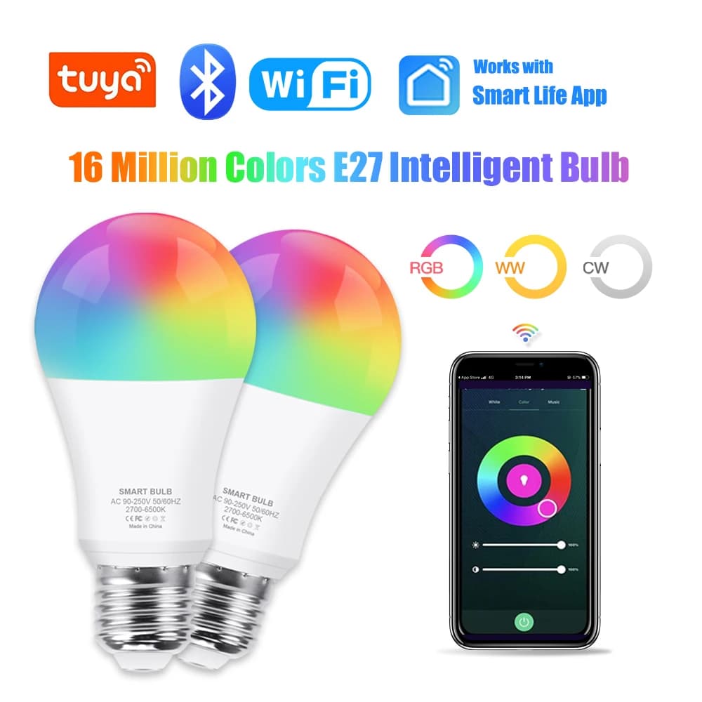 Tuya Wifi/Bluetooth Lampadina Intelligente E27 RGB Alexa Lampada A Led Lampadine Intelligenti AC 85-265V Lampade Intelligenti Per Google Assistente Vita Intelligente