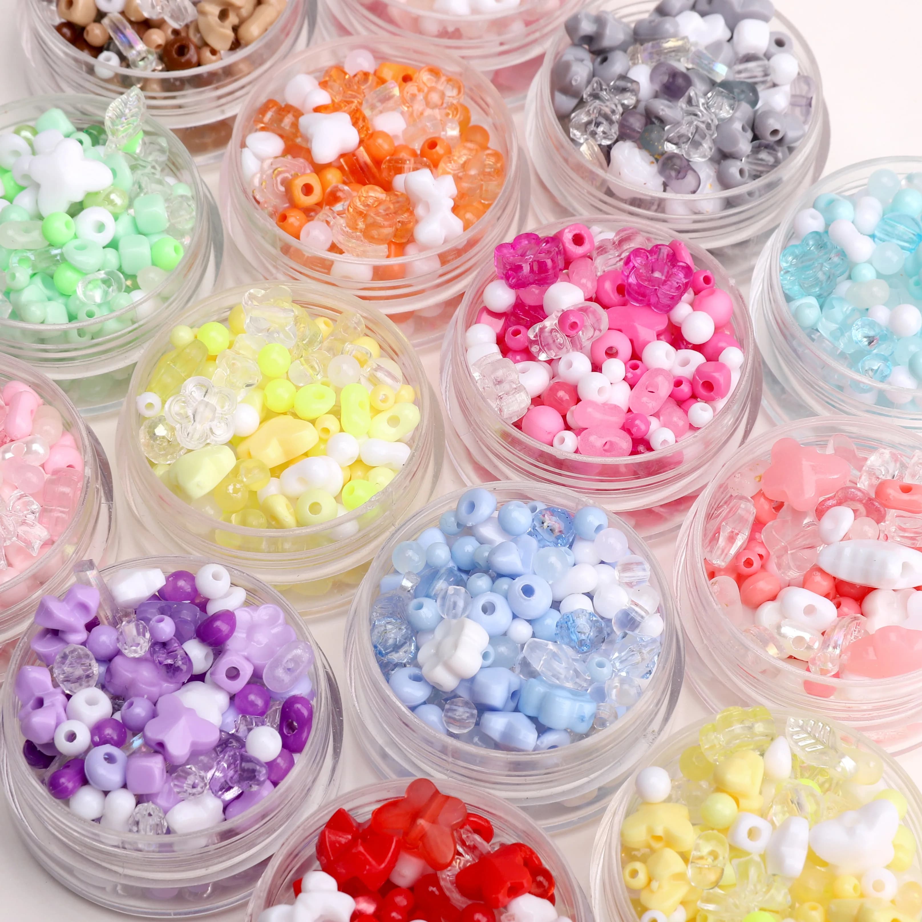 100-130 pezzi di perline acriliche rotonde colorate a forma di fiocco, per la creazione di gioielli, braccialetti fai da te, accessori per portachiavi