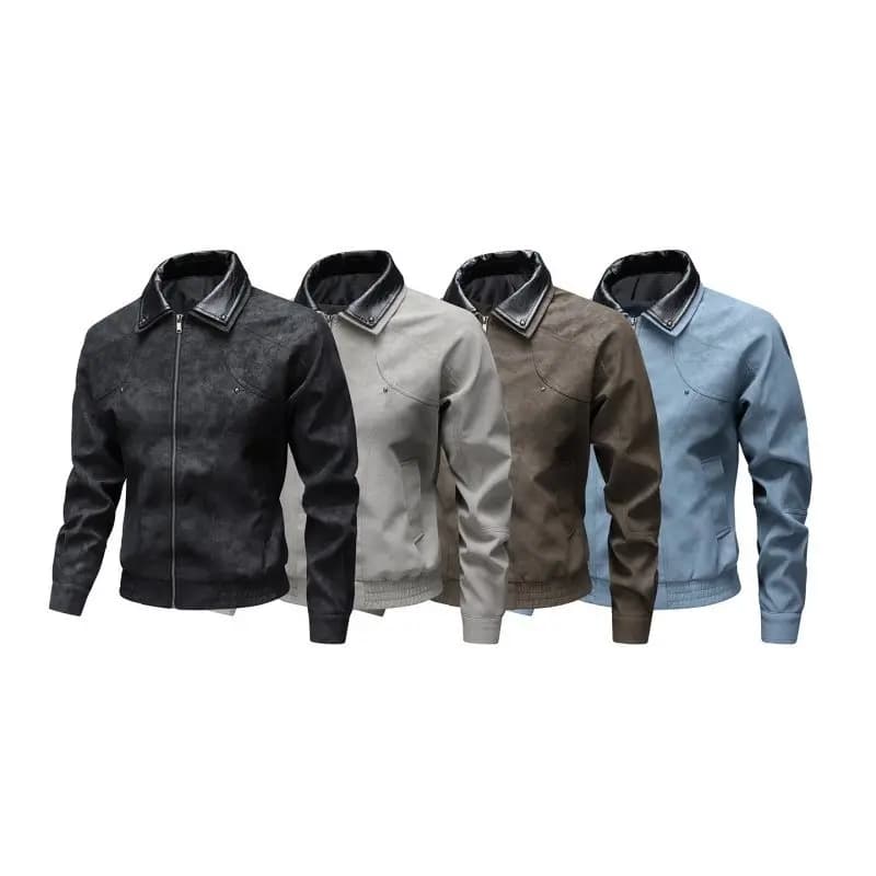 Trendy American Spliced Double Layer Collar Fashion Leather Jacket Women's Premium Quality Synthetic Leather Thickened Coat