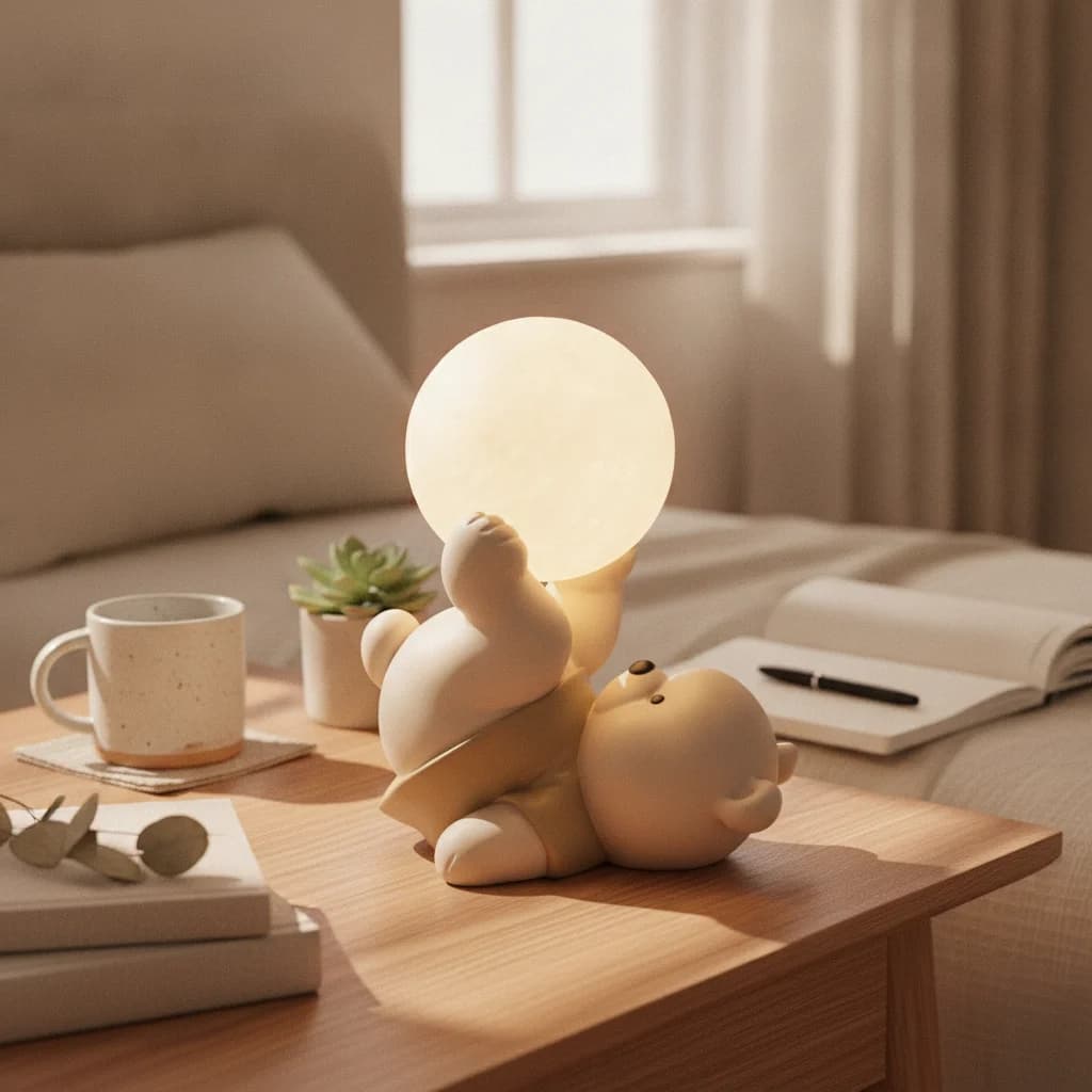 Bear Night Light Decorative Bear Ornament with Lamp Cartoon Matte for Children, Bedside Table, Bedroom