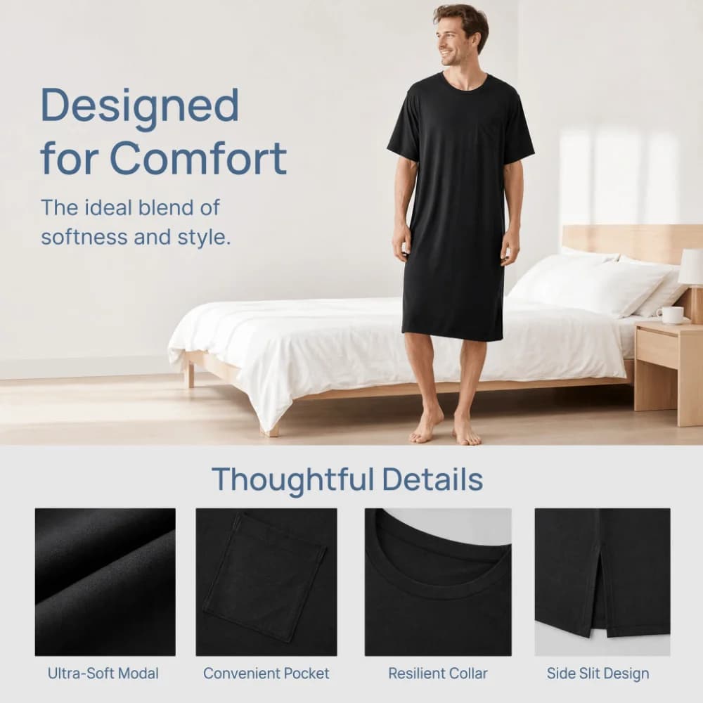 Homewear Knee-Length Men's Sleeping Dress Plus Size Soft Night-robe with Pocket Oversized Bathrobe Home Clothing