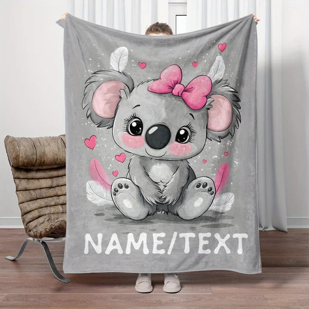 1 Cute Tailless Bear Personalized Customized Name Portable Blanket Lightweight Flannel Blanket, Suitable for Sofa Bed