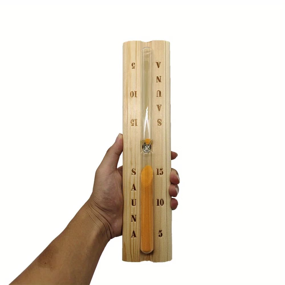 Timer a Clessidra da 15 Minuti per Sauna, Resistente al Calore, in Legno e Vetro, Accessori per Sauna, Spa, Doccia, Bagno e Relax Domestico