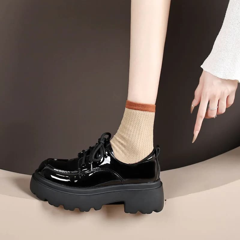 Mocassini stringati da donna Primavera e autunno Scarpa piccola in pelle con suola spessa per Oxford in pelle casual stile British Academy da donna