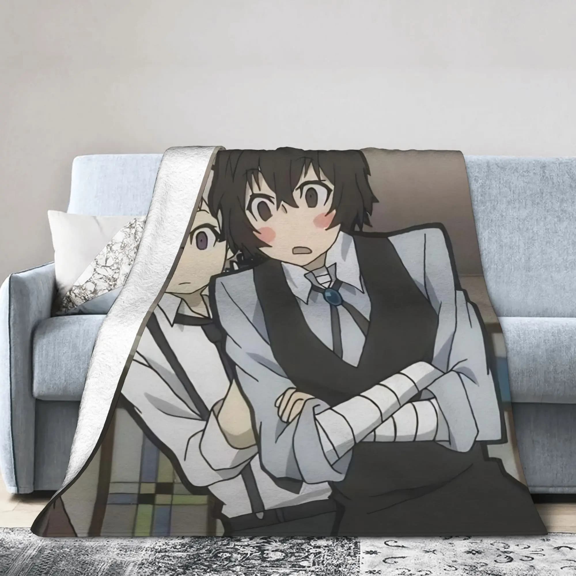Dazai Bungo Stray Dogs Blanket Velvet Spring Autumn Portable Ultra-Soft Throw Blankets for Bed Office Plush Thin Quilt