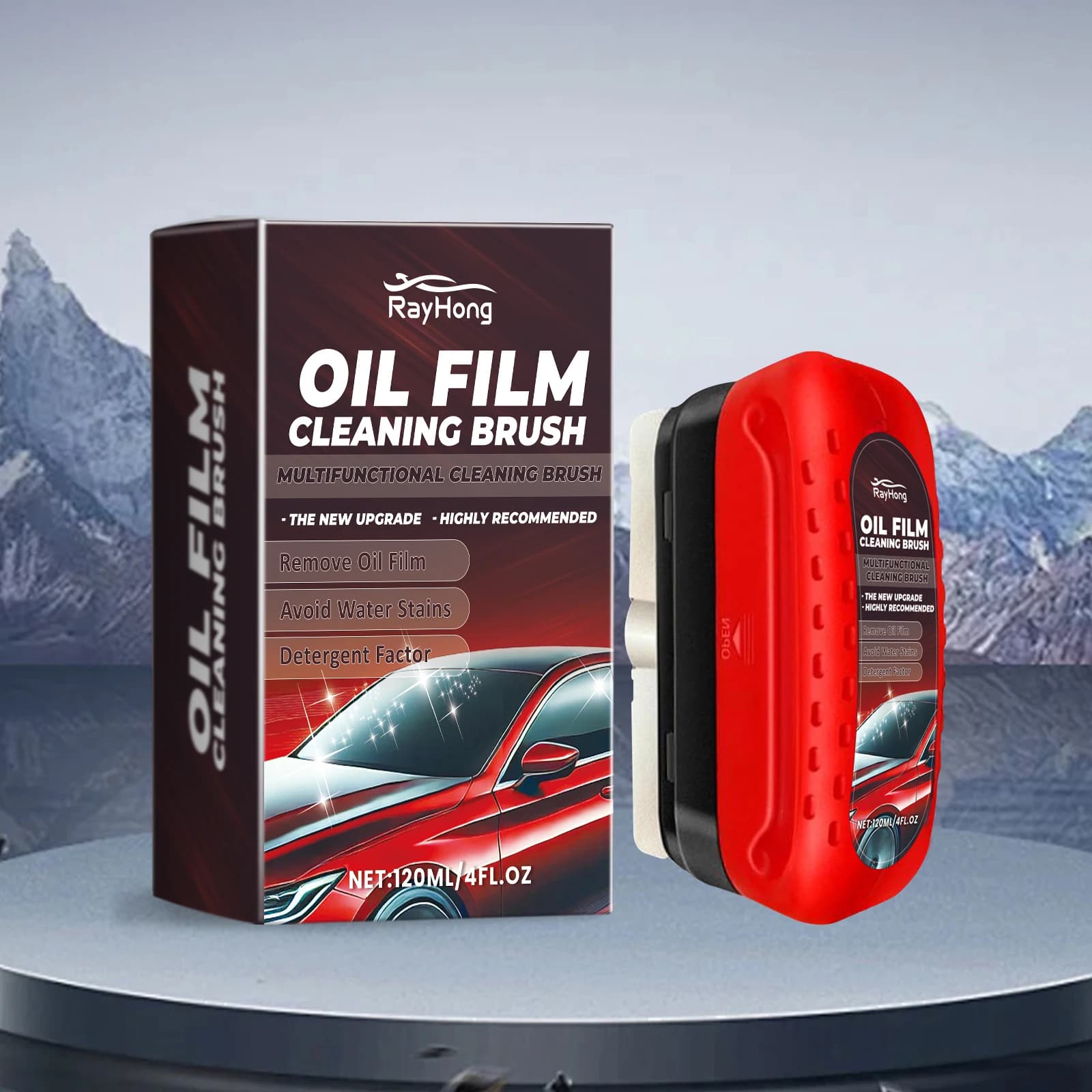 Oil film cleaning brush for motor vehicles, for oil film removal, for windscreen