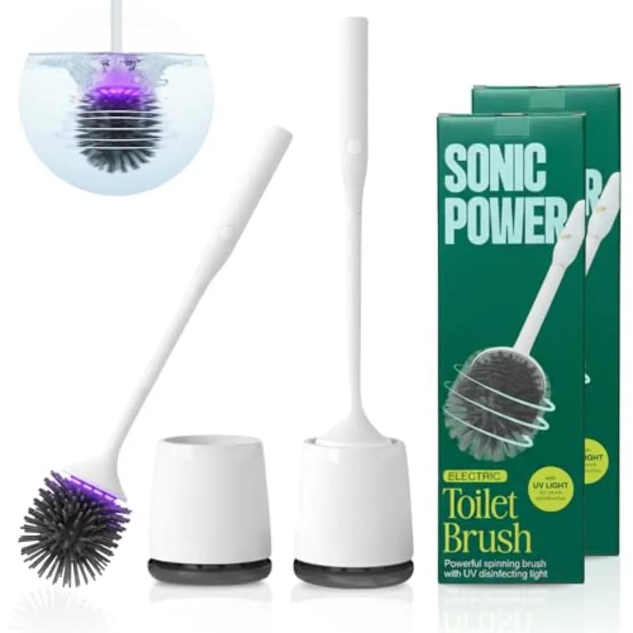 Spazzola e lavapavimenti elettrica per WC, spazzola per WC in silicone autopulente con luce UVC, ricaricabile, senza fili, rotante