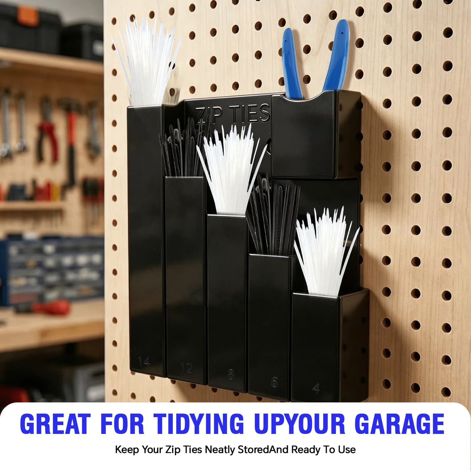 5-Slot Wall Mount Cable Tie & Tool Organizer, Holds Multi-Size Cable Ties for Garage Workshop