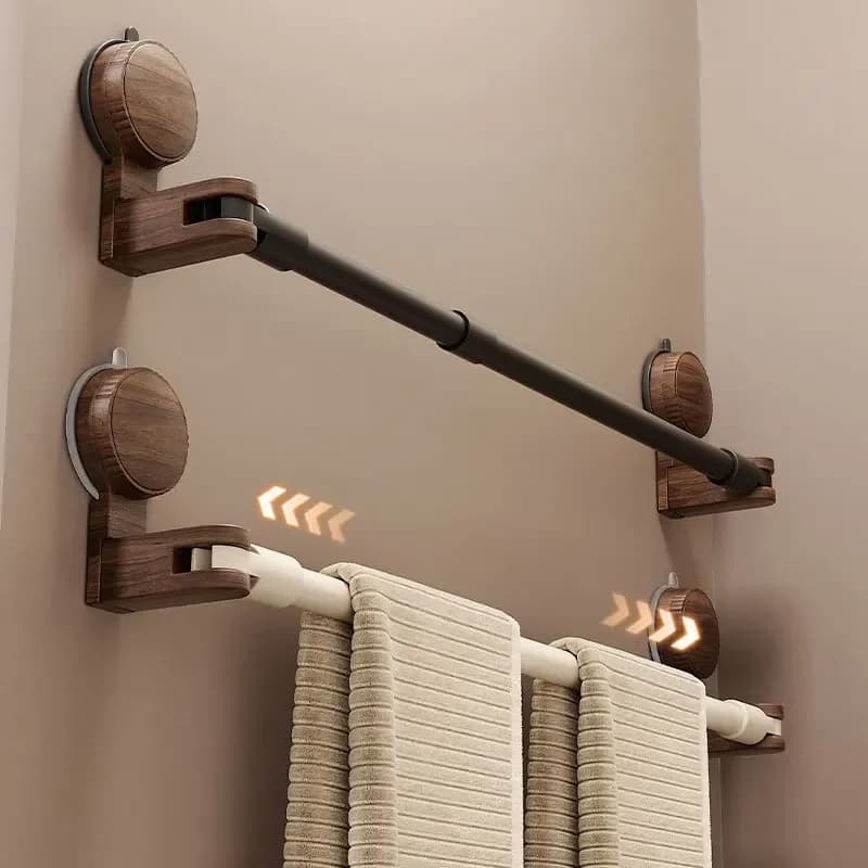 Portasciugamani retrattile a ventosa per bagno, senza punzonatura, portasciugamani da bagno in legno di noce, portasciugamani per asciugamani