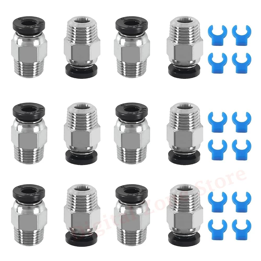 12 pcs PC4-M10 pneumatic straight tire fittings Push in quick connector with clip 3D printer parts kit Ender3/ CR10