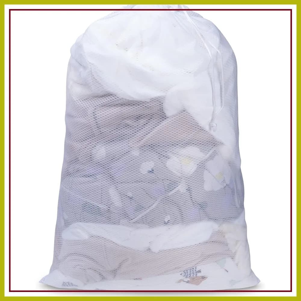 Sacca per Bucato a Rete Grande 24x36 Pollici, Resistente con Chiusura a Cordoncino, Lavabile in Lavatrice, per Viaggi, Dormitori, Bianca, 1 Pezzo