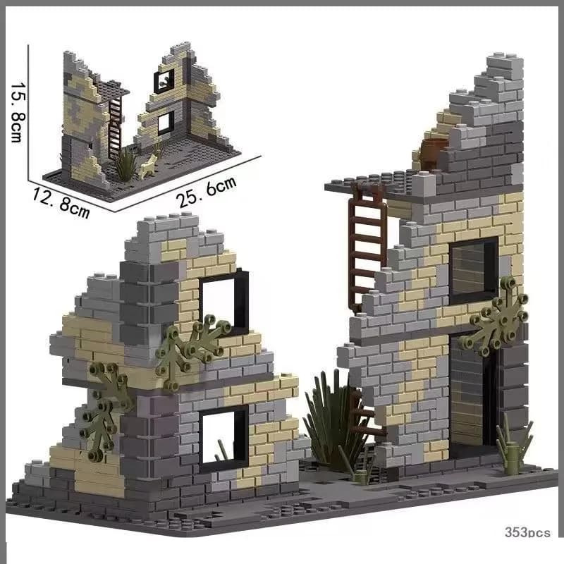 Serie militare Casa danneggiata Architettura Building Blocks Rovine di guerra fai da te Modello di scena Assemblaggio Mattoni Giocattoli educativi per bambini