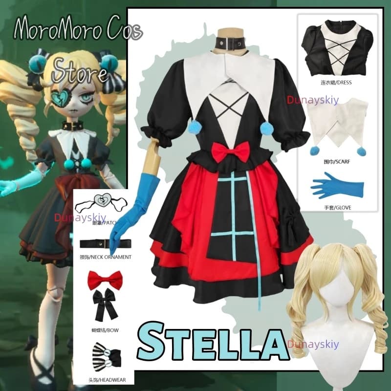 Gioco Eggy Party Stella Cosplay Anime Girl Mute 3) Stella Abito Parrucca Vestito Festa di Halloween Fright Night Clown Outfit per Donna