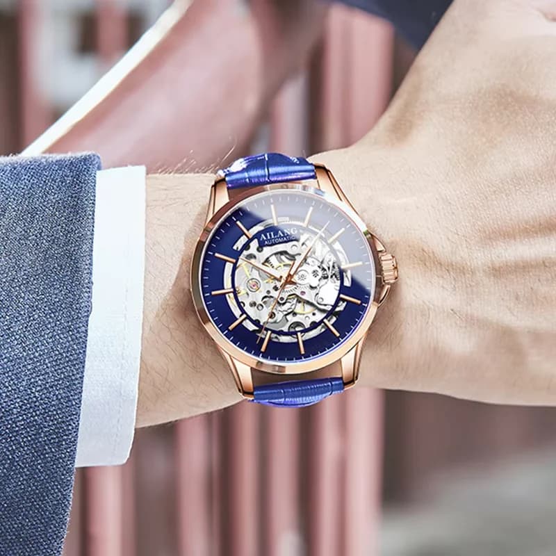 AILANG Orologio da Polso Automatico di Lusso, Impermeabile, Luminoso, con Data e Giorno, Cinturino in Pelle, Orologio Meccanico Tourbillon da Uomo alla Moda