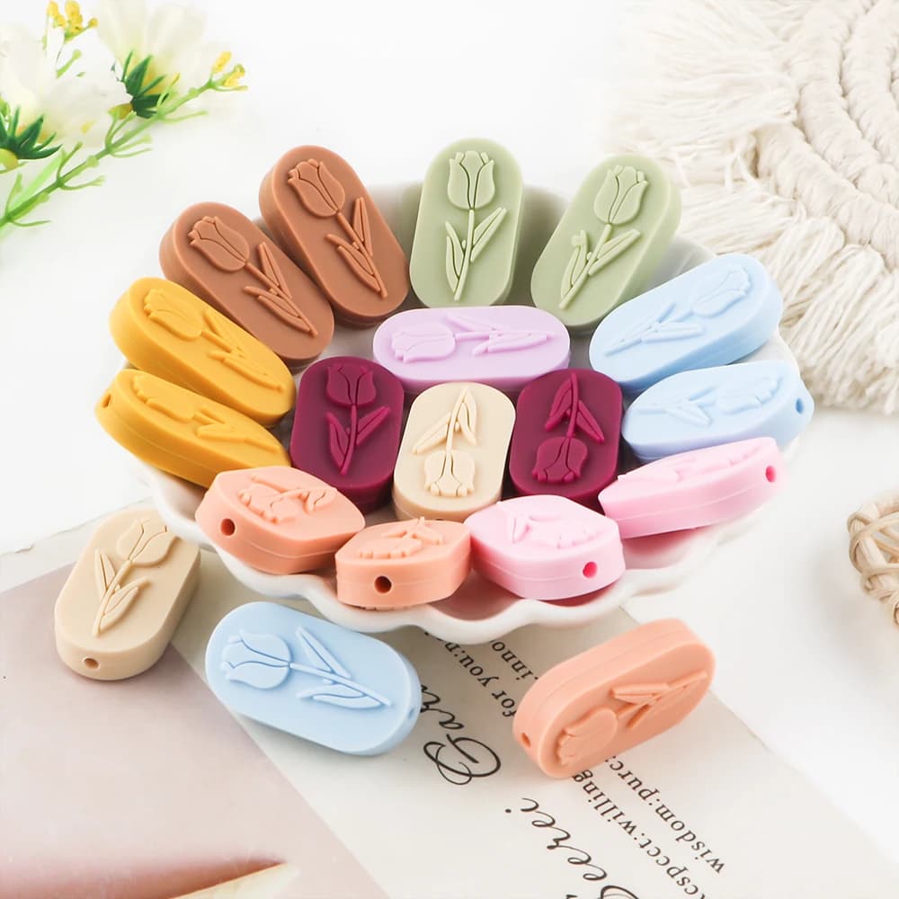 Perline focali in Silicone da 10 pezzi perline in Silicone con motivo floreale per gioielli che fanno accessori per penne per bracciali con collana portachiavi fai da te