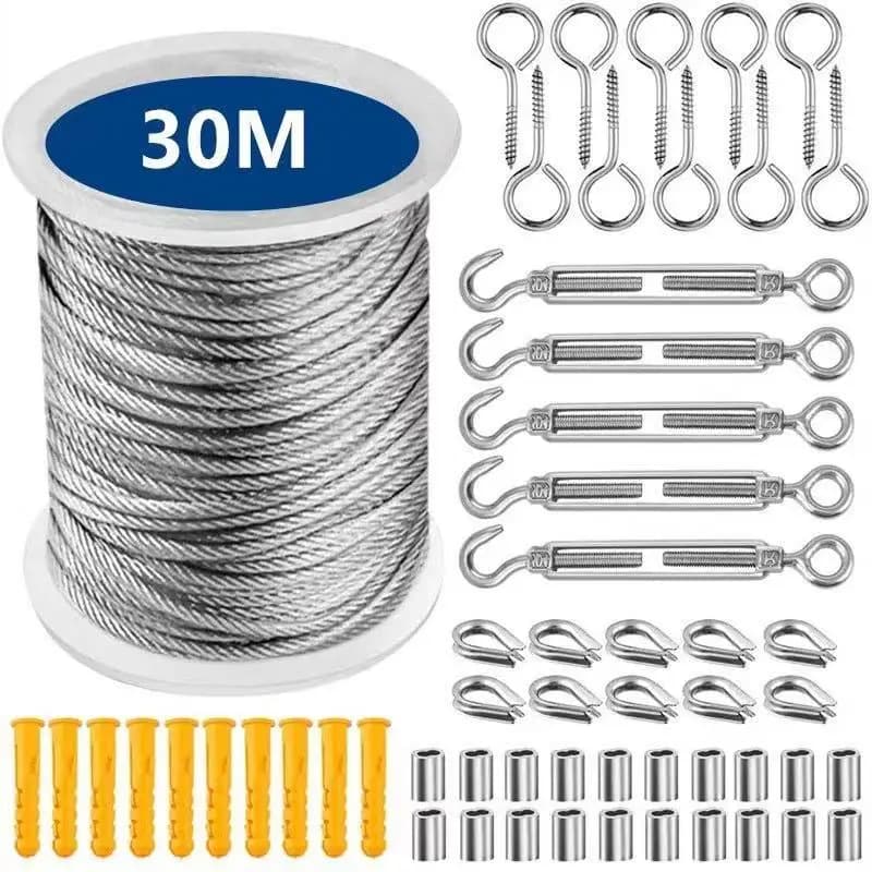 15/30m Heavy Duty Garden Cable Stainless Steel Cables Kit Balcony Rear Farm Fence Roll Tent 304 PVC Coating