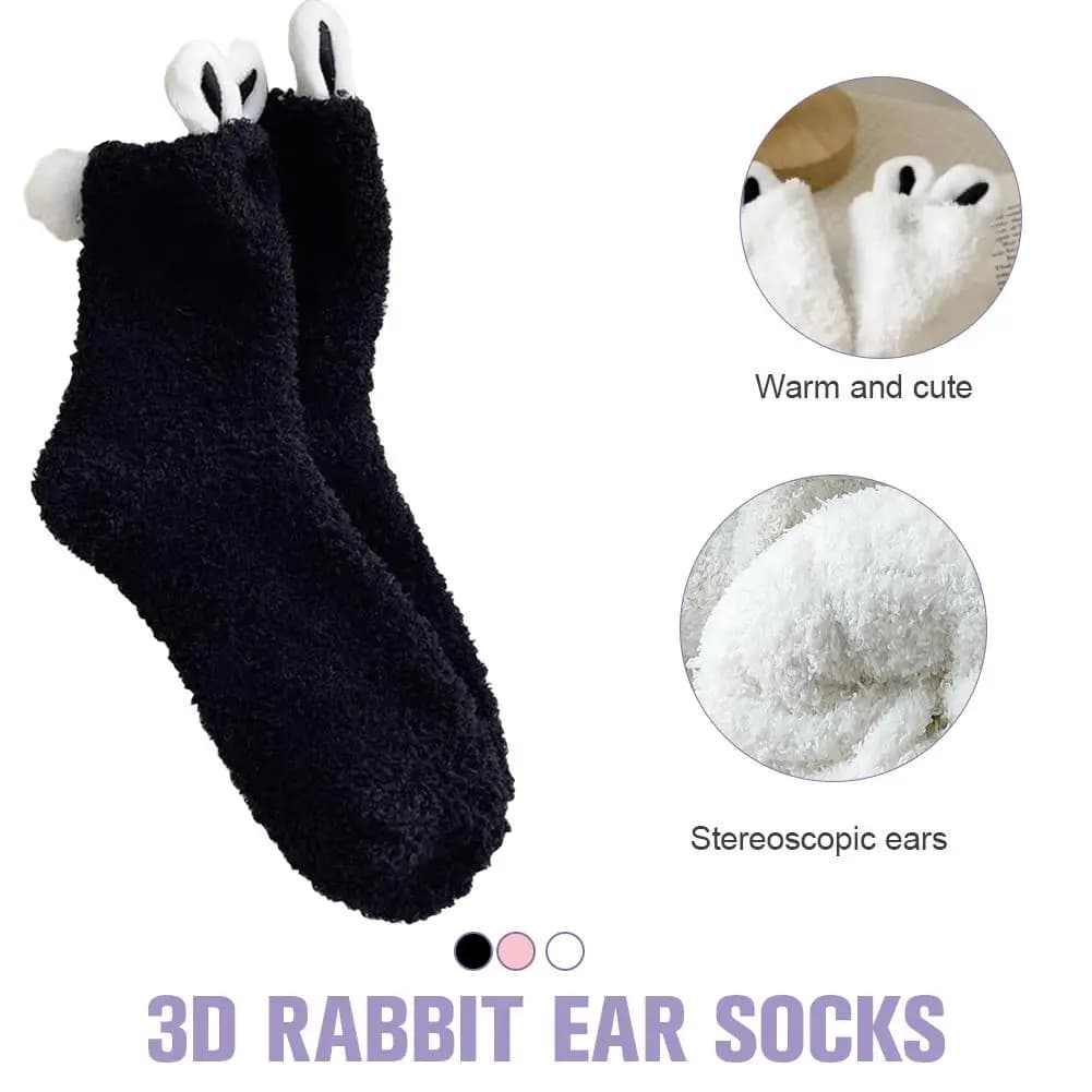 Women's Cartoon Soft Three-dimensional Cute Rabbit Ears Coral Velvet Cute Mid-tube Winter Thicken Cute Lolita Warm Sleeping Sock