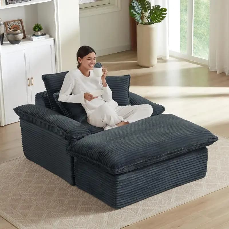 Modern 51.97 inch comfortable single-seat sofa with unique design on the footrest - Lounge armchair, bedroom,