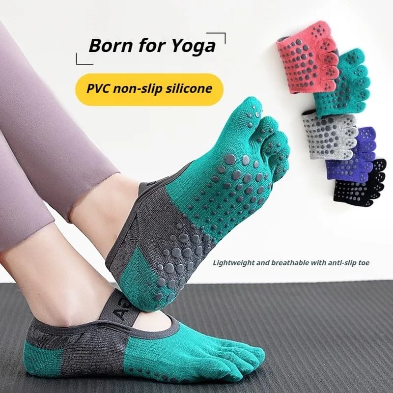 Calzini professionali antiscivolo a cinque dita per pilates, per donna, per tutte le stagioni, traspiranti, per fitness, yoga e sport.